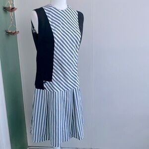 Vintage 60s Gray and White Striped Drop Waist Mini Dress